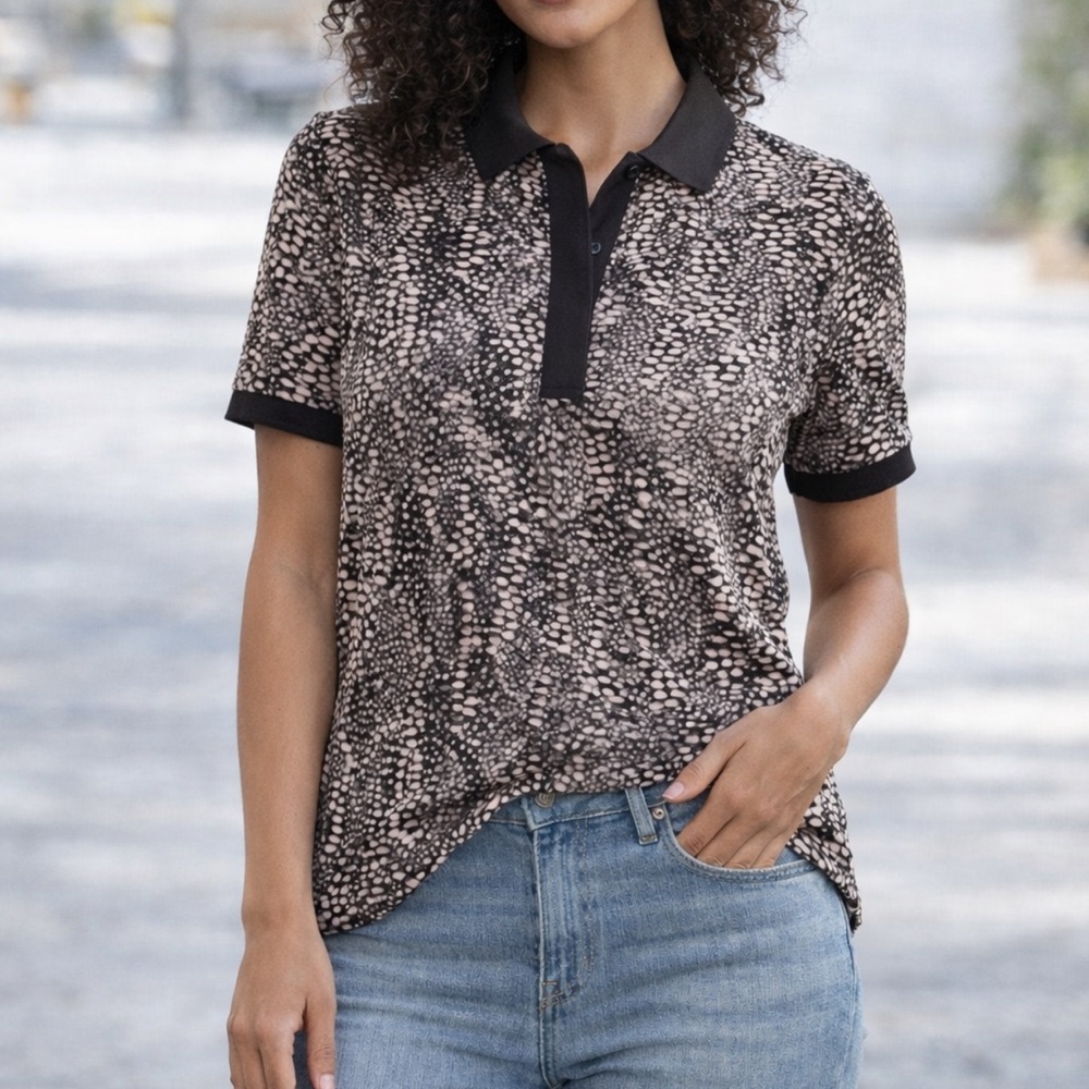 The Kooples Black and White Polo Collar Boxy Shirt